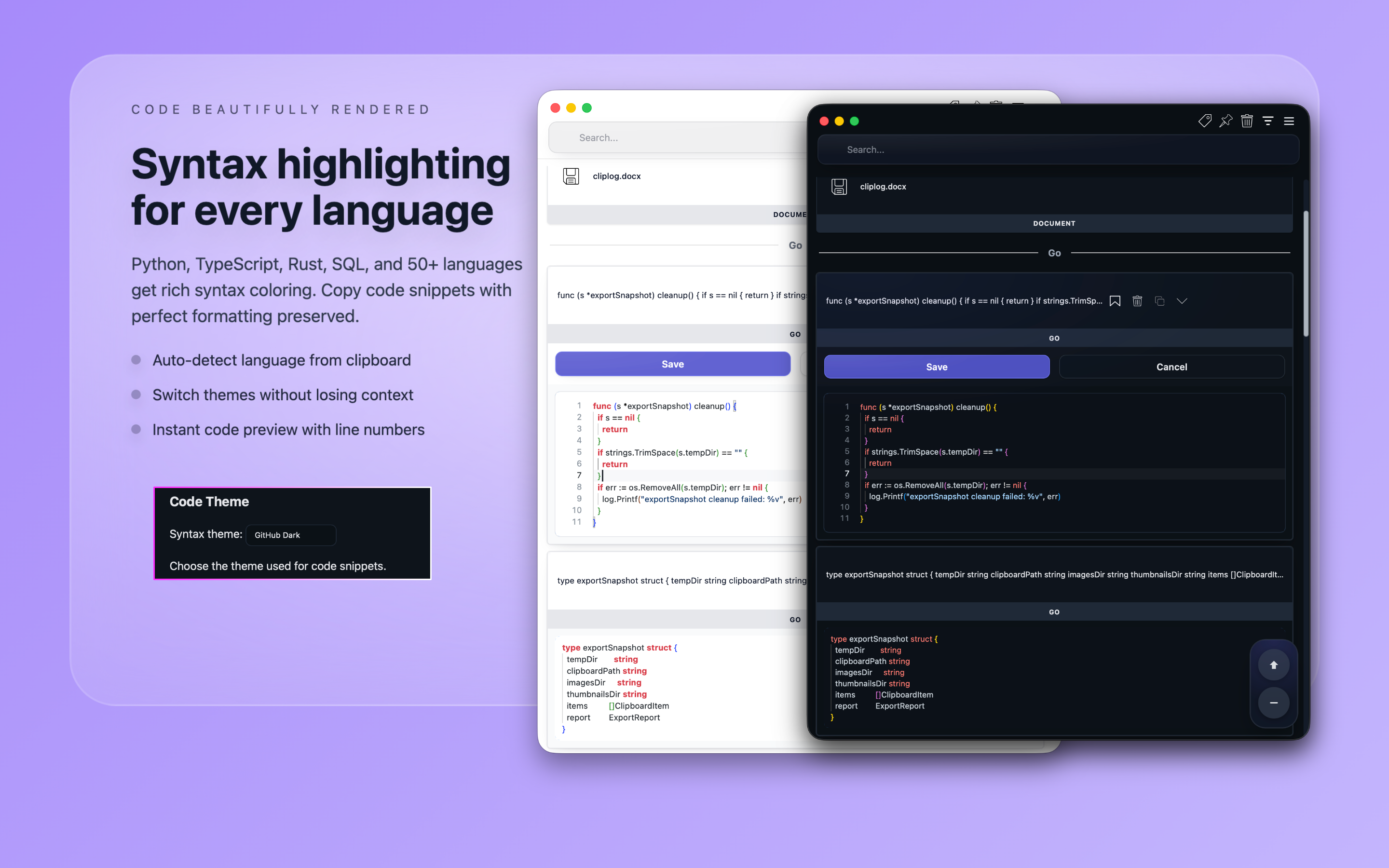 Clip Log™ code snippet management