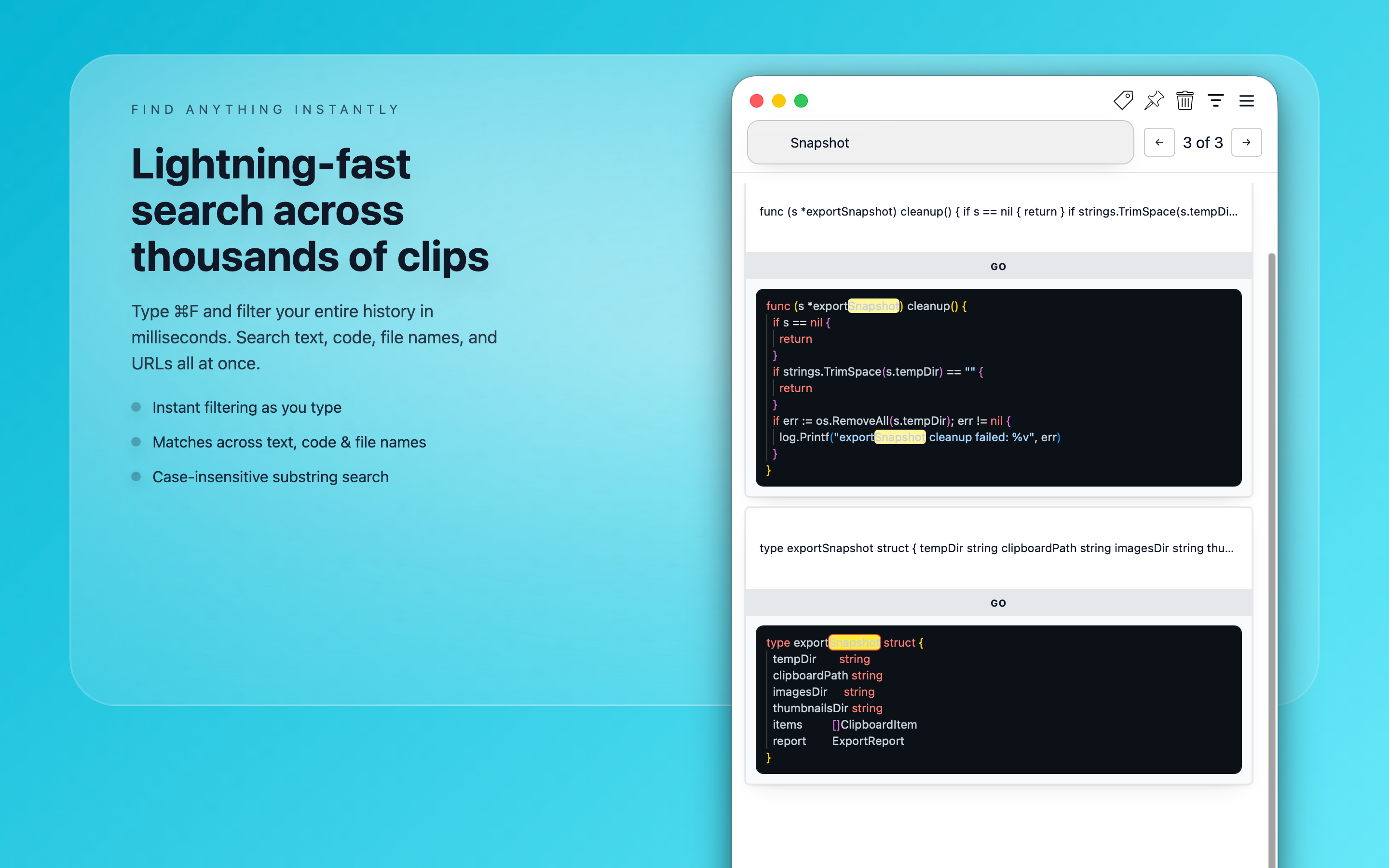 Clip Log™ powerful search functionality